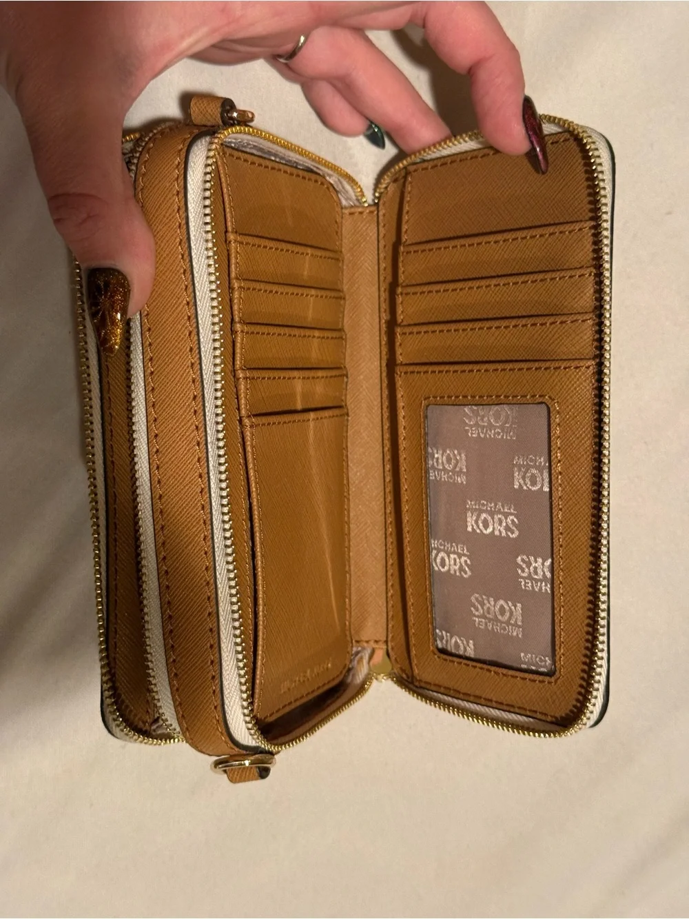 Michael Kors Cream and Gold Signature Zip Wallet/purse